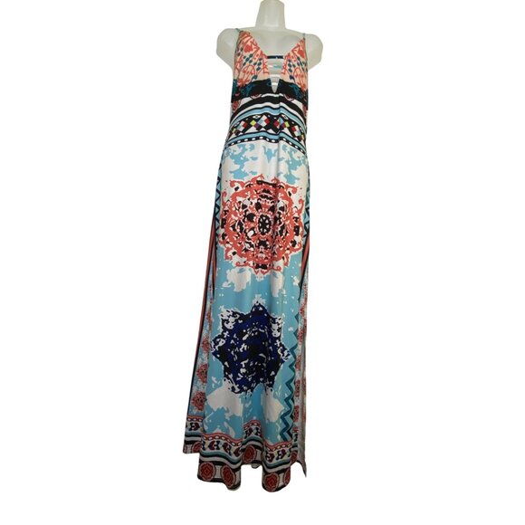Multicolor XL Printed Maxi Dress Sexy Bodycon Stretch Boho Western Feminine Cute - Picture 1 of 4
